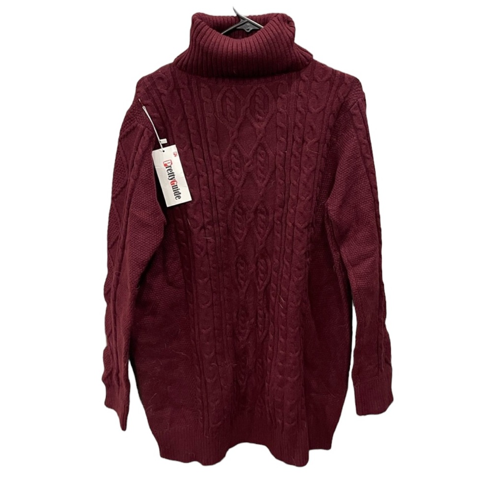 Burgundy Cable Knit Turtleneck Sweater